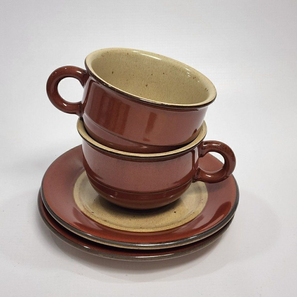Set of 2 - Mikasa Bob‎ Van Allen Teacup & Saucer Burgundy P1101 Japan